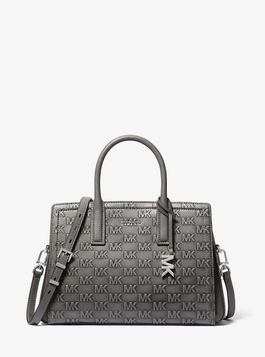 Laila Medium Logo Embossed Burnished Leather Satchel