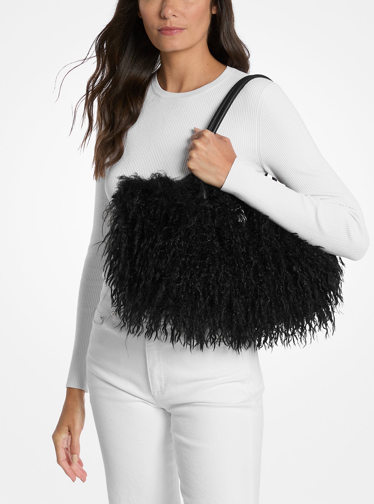 Hamilton Moderne Small Faux Shearling Satchel